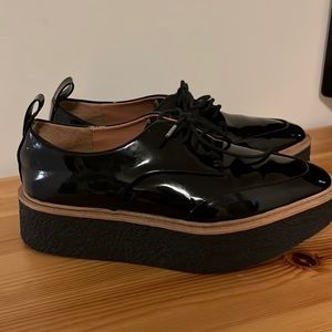 Zara Trafaluc Black Patent Leather Platform Oxfords size 6 EU 36
